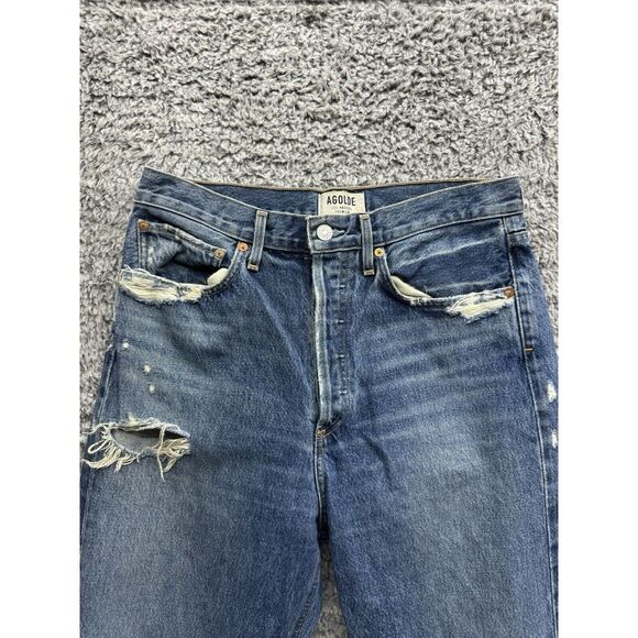 AGOLDE Mid Rise Loose Fit Jeans Size 28 Mid Wash Distressed - Picture 5 of 11